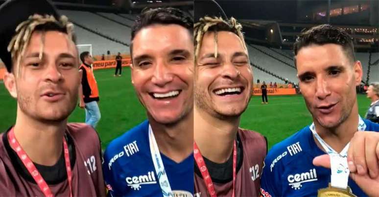 Fred Desimpedidos (esquerda) e Thiago Neves, ex-Cruzeiro (direita) após conquista da Copa do Brasil (Reprodução)