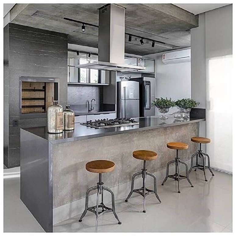 8. Banqueta para &aacute;rea gourmet moderna decorada em tons de cinza &ndash; Foto: Pinterest