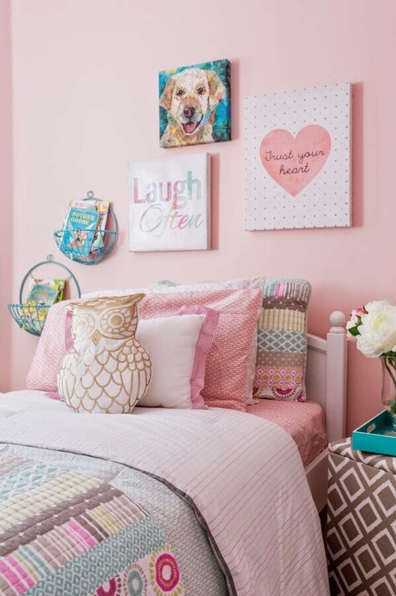 4. A cor rosa é uma das mais usadas na decoração de quarto de adolescente feminino – Foto: Pinterest