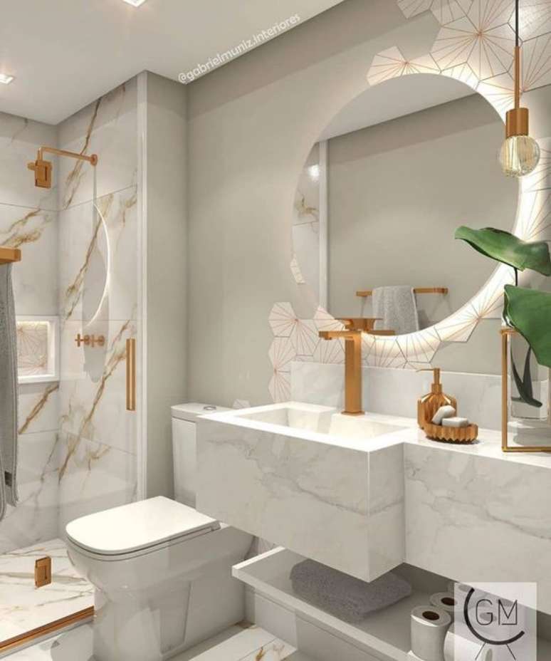 66. Cuba de mármore branco no banheiro luxuoso – Via: Pinterest