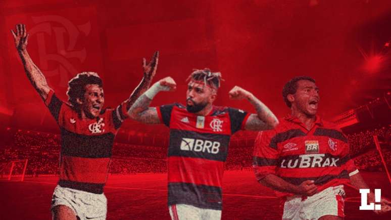 Zico, Gabigol e Romário têm números expressivos pelo Flamengo (Foto: Arte Lance!)