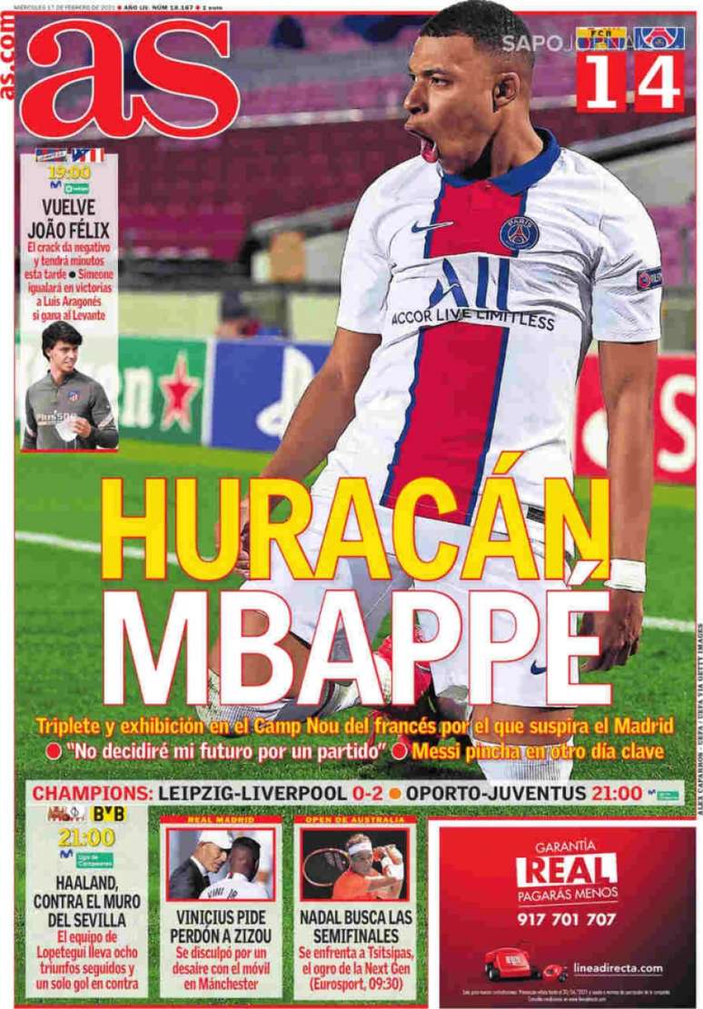 Mbappé é chamado de furacão pela imprensa espanhola (Reprodução)