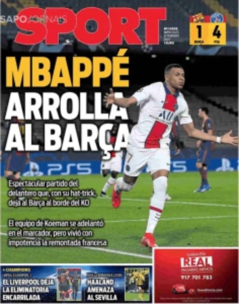 Sport exalta partida de Mbappé (Reprodução)