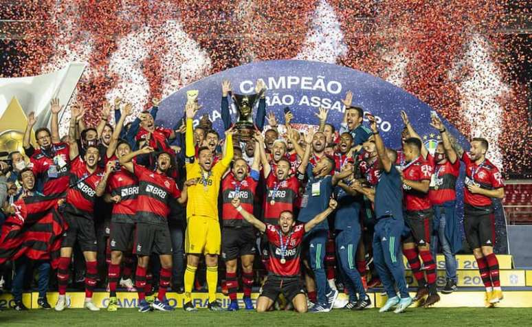 Jogadores do Flamengo comemoram título (Foto: Alexandre Vidal/Flamengo)