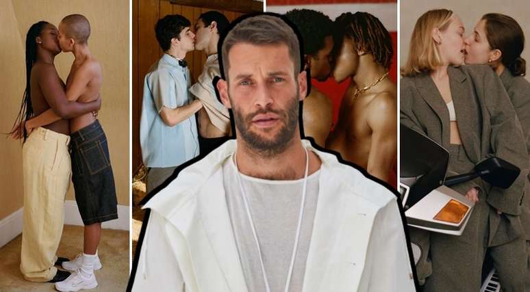 A campanha ‘lacradora’ do estilista Jacquemus (ao centro) promove o amor contra o preconceito