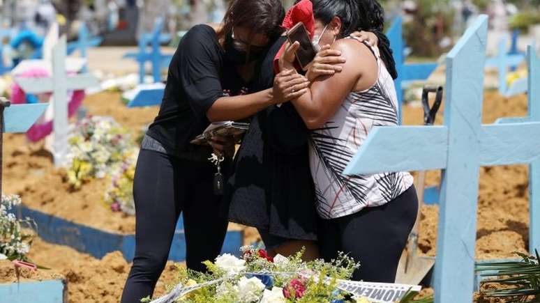 Enterro de vítima de covid-19 em Manaus, em 17 de fevereiro; país supera 250 mil mortes