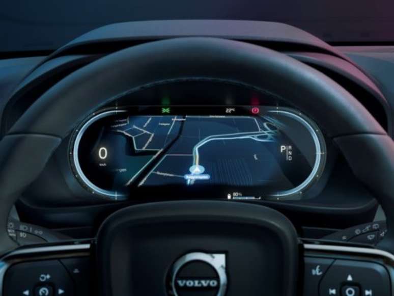 Quadro de instrumentos do Volvo C40 é digital e conta com elementos 3D. 