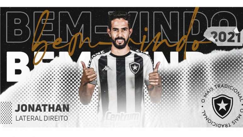 Jonathan é o mais recente reforço do Botafogo para 2021 (Foto: Reprodução / Twitter Botafogo)