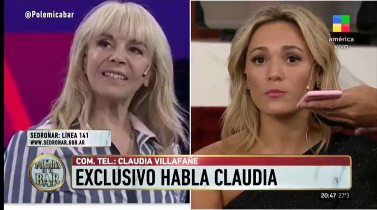Claudia Villafañe, ex-mulher de Maradona, Rocío Olivia, ex-namorada do craque argentino discutem no programa 'Polêmica de Bar', da América TV (Foto: Reprodução/América TV)