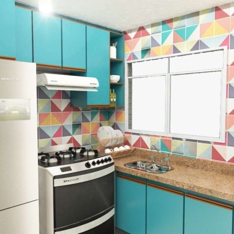 39. Cozinha com azulejo retro colorido &ndash; Foto Pinterest