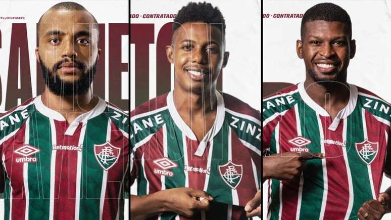 Fluminense oficializou o trio de reforços na noite desta sexta-feira (Montagem Lance!
Fotos: Divulgação / Fluminense)