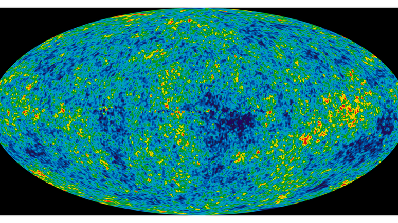 Este mapa da Nasa, agência espacial americana, revela a radiação cósmica de fundo em micro-ondas