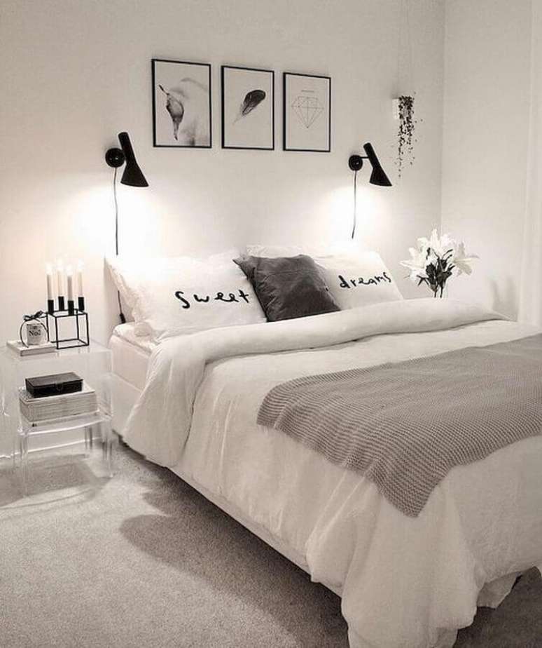 7. Decoração minimalista para quarto de casal simples e barato todo branco – Foto Home Decor