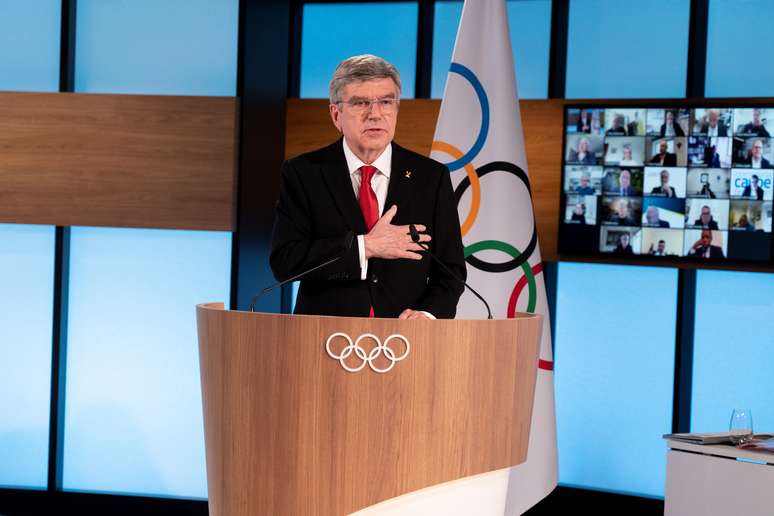 Presidente do COI, Thomas Bach, em Lausanne
 10/3/2021    Greg Martin/COI/Divulgação