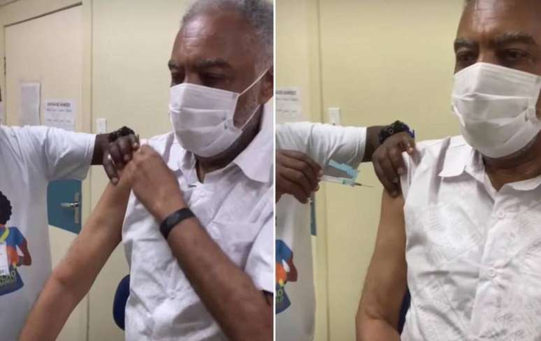 Gilberto Gil recebeu a primeira dose da vacina contra covid-19 nesta sexta-feira, 12