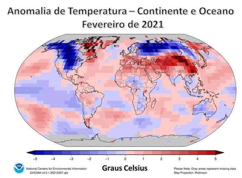 Fevereiro mais frio já registrado na Terra desde 2014