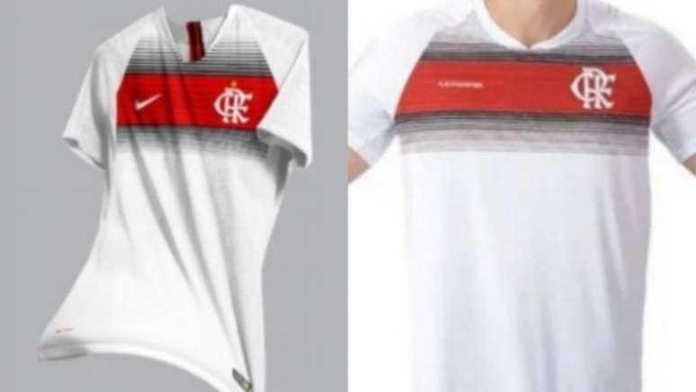 Comparação entre o modelo do designer (à esquerda) e a camisa comercializada pelo Flamengo (à direita) (Foto: Reprodução)