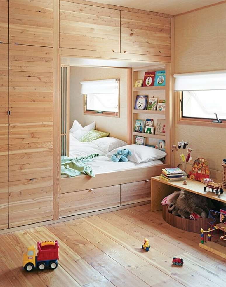 5. O guarda-roupa infantil com cama embutida facilita a organização do dormitório. Fonte: Casa de Valentina