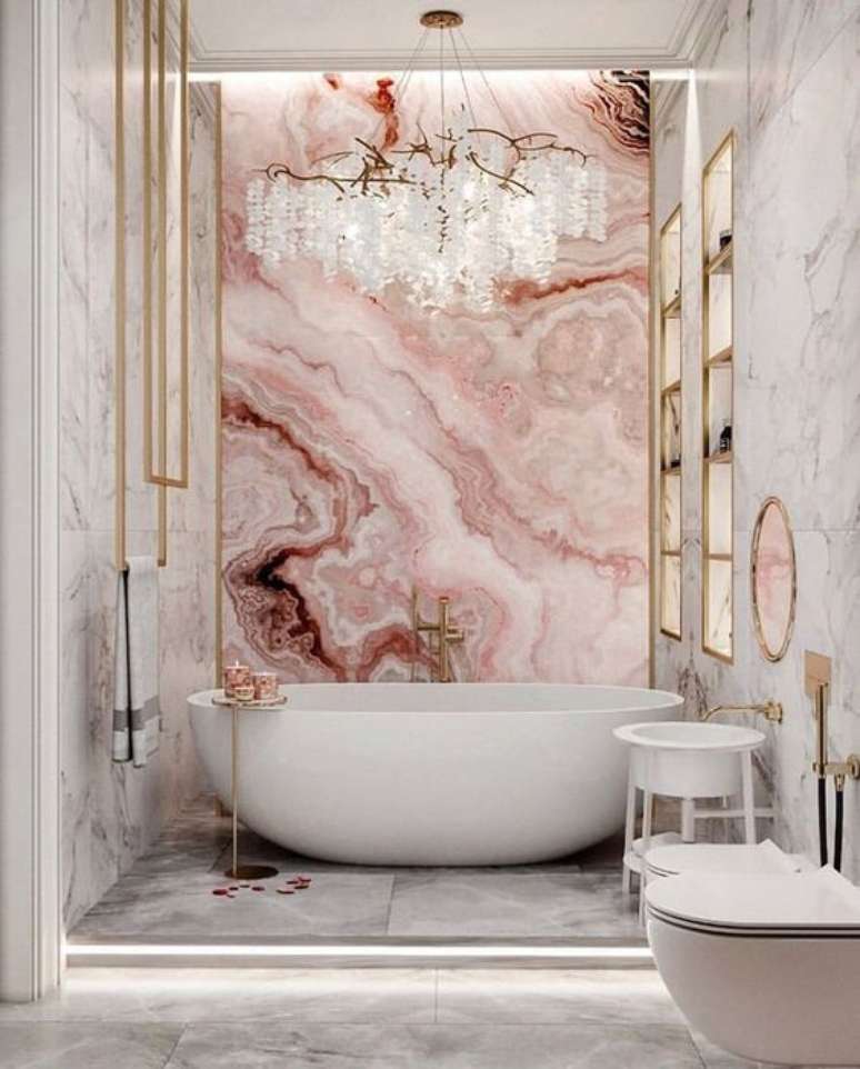21. Revestimento marmorizado em tons de rosa – Foto Pinteret