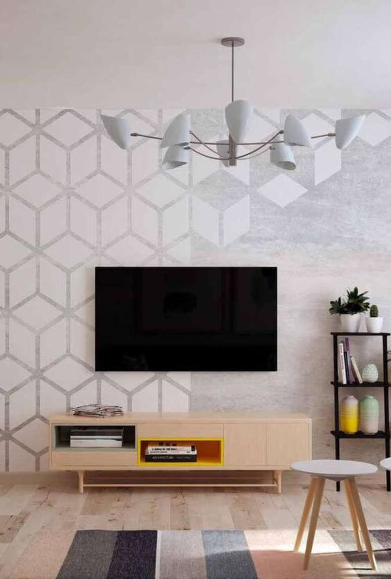 43. Rack p&eacute; palito na sala de estar retro &ndash; Foto Decor Facil