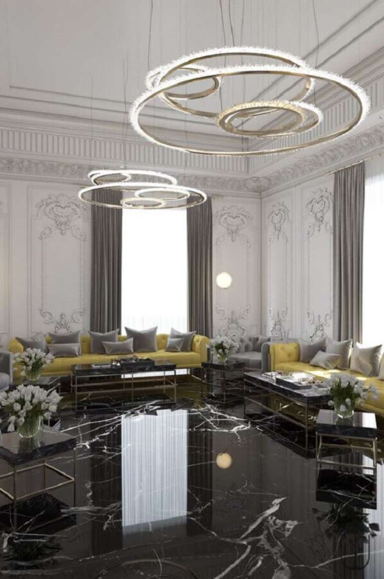 46. Decora&ccedil;&atilde;o sofisticada para casa com piso preto m&aacute;rmore &ndash; Foto Behance