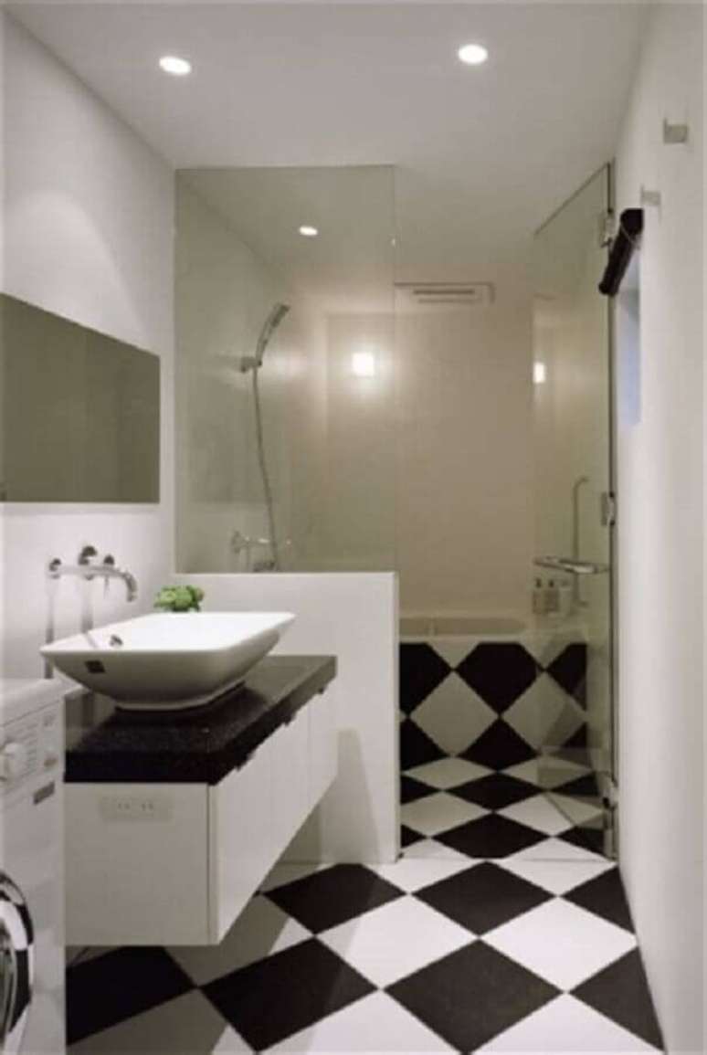 59. Piso preto e branco xadrez para decoração de banheiro pequeno Foto Home Fashion Trend