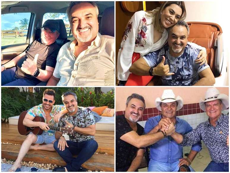 Odair Terra com alguns artistas que passaram por sua atração: Amado Batista, Naiara Azevedo, Eduardo Costa e Gino e Geno