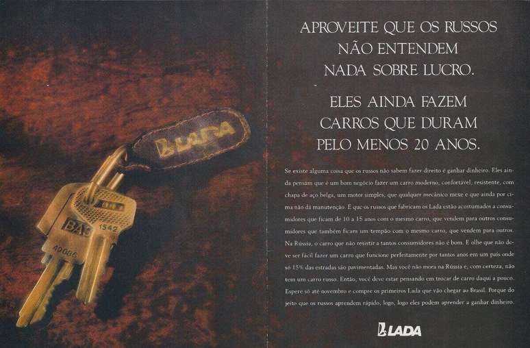 An&uacute;ncio do Niva nos anos 1990: brincadeira entre comunismo e capitalismo.