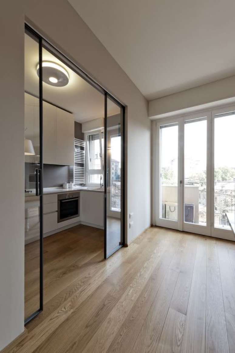 54. Porta de correr para sala e cozinha moderna &ndash; Foto Pinterest