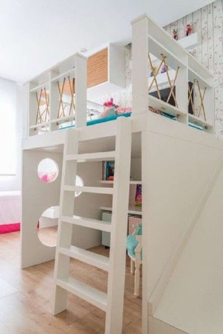 61. A cama mezanino solteiro é perfeito para otimizar espaços no dormitório. Fonte: NaToca Design