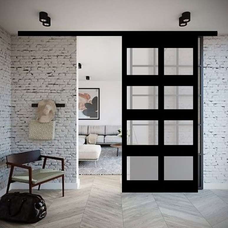 62. Porta de correr para sala pequena e moderna &ndash; Foto Armazem Industrial