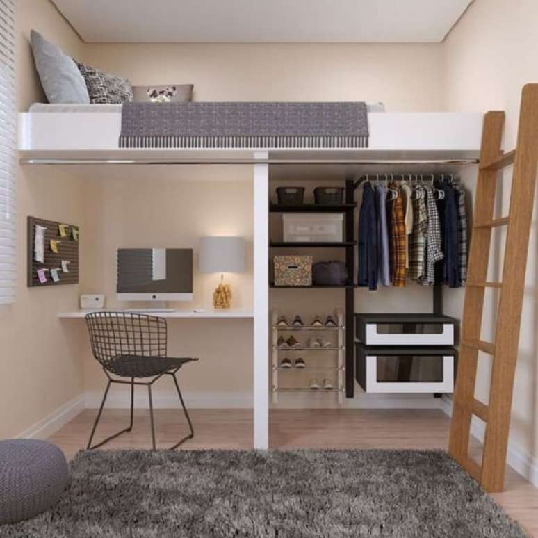 7. Mesa de estudos, closet e cama mezanino solteiro. Fonte: Wattpad