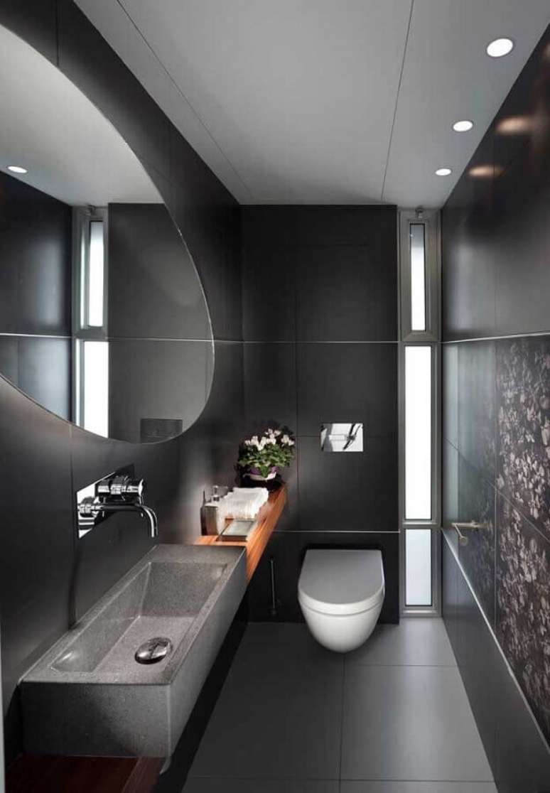 37. Decoração de banheiro social moderno preto – Foto Architecture Art Designs