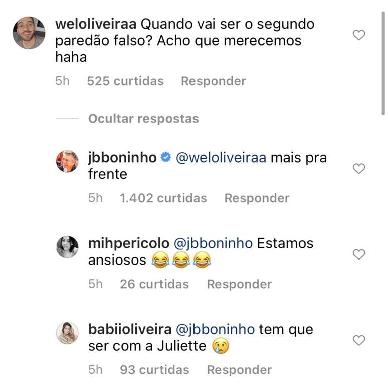 No perfil do Instagram, Boninho faz mistério em relação a segundo paredão falso ao responder internautas