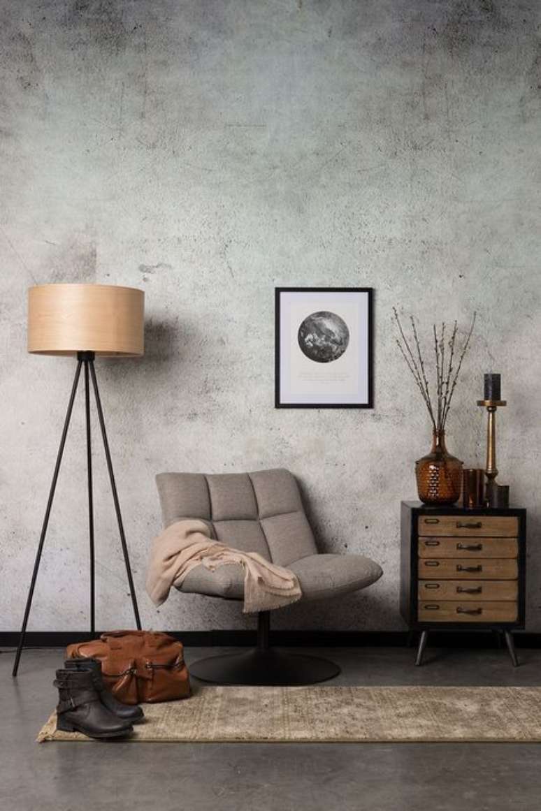 51. Papel de parede rustico de concreto para sala de estar – Foto Dutch Bone