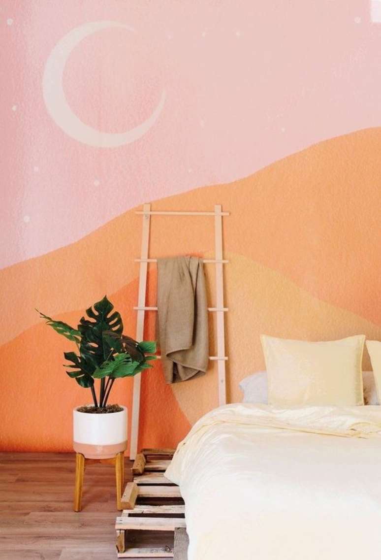 50. Quarto rosa e cor coral na parede moderna – Foto Anewall