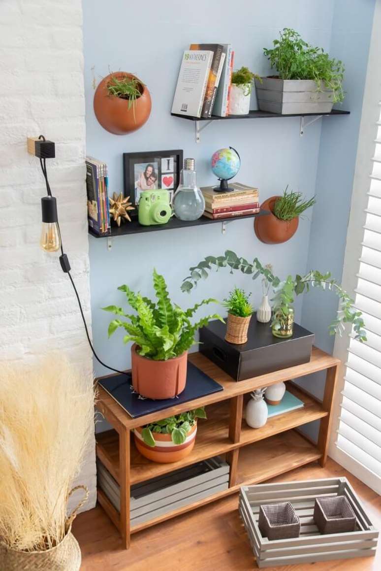 7. As plantinhas decoram e trazem uma cara nova à sua sala gastando zero ou pouco dinheiro. Fonte: Mobly