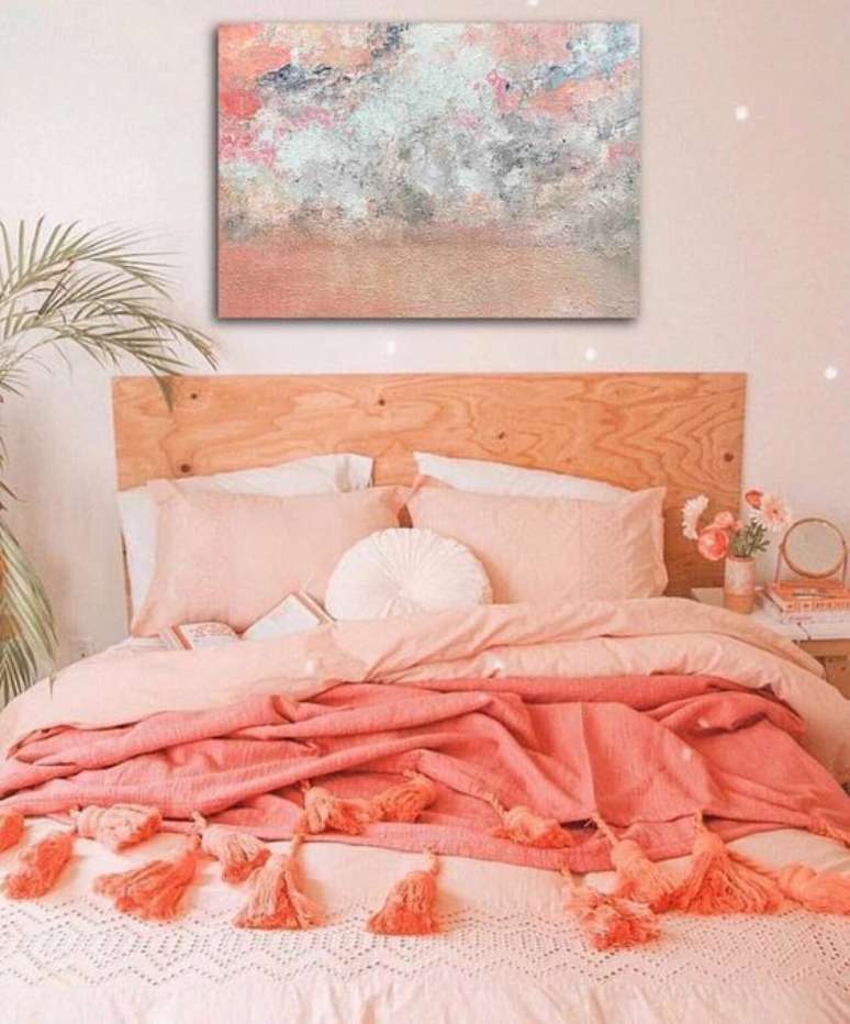 26. Decoração cor coral para quarto – Foto Pinterest