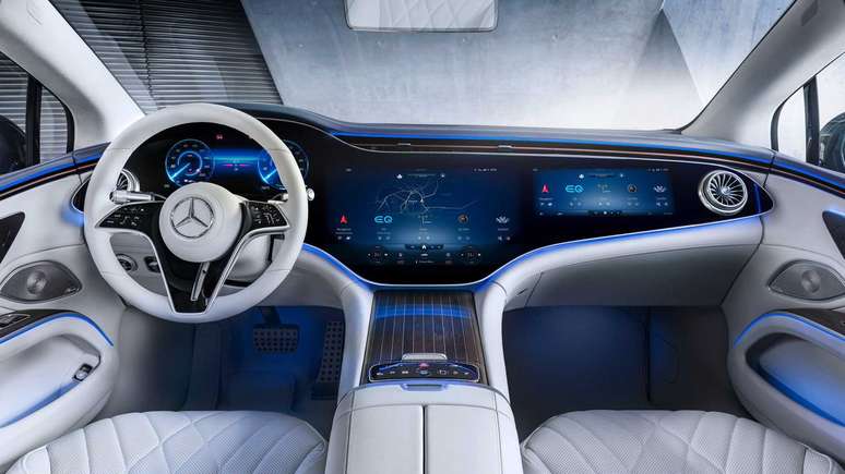 Maior destaque do Mercedes EQS será central multimídia Hyperscreen MBUX de 56’’. 