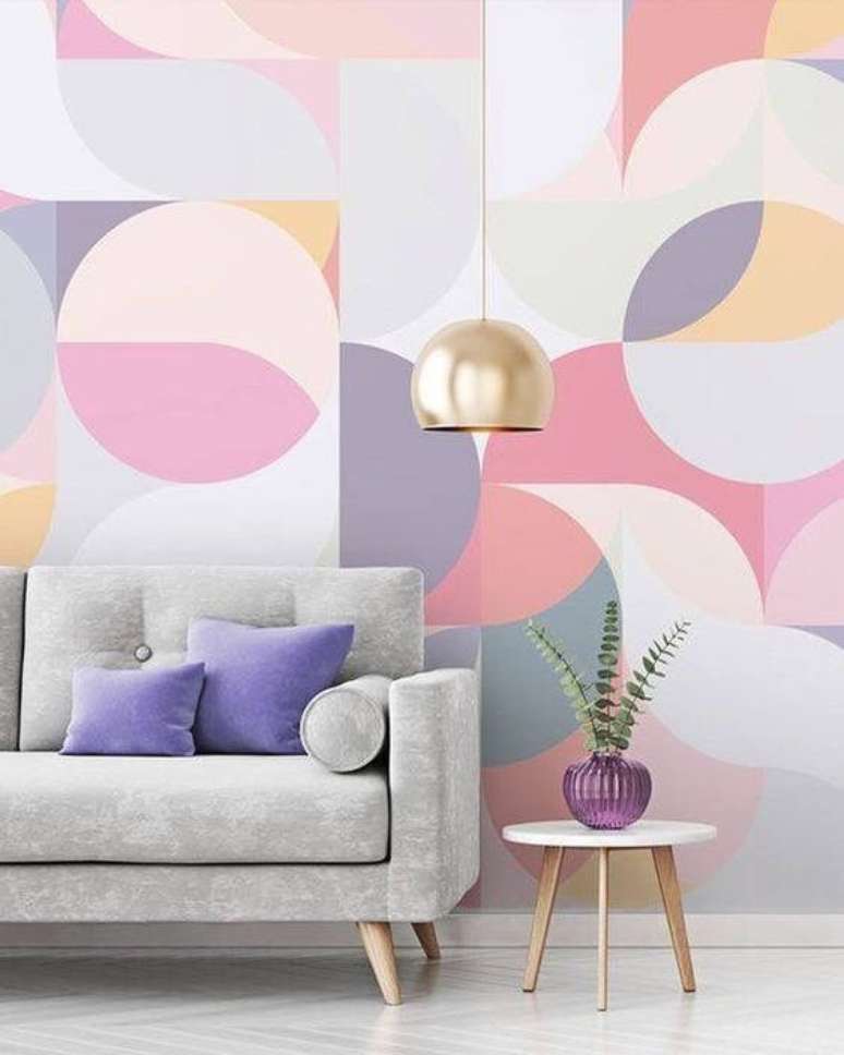 16. Papel de parede rosa e lilás geométrico – Foto MdeMulher
