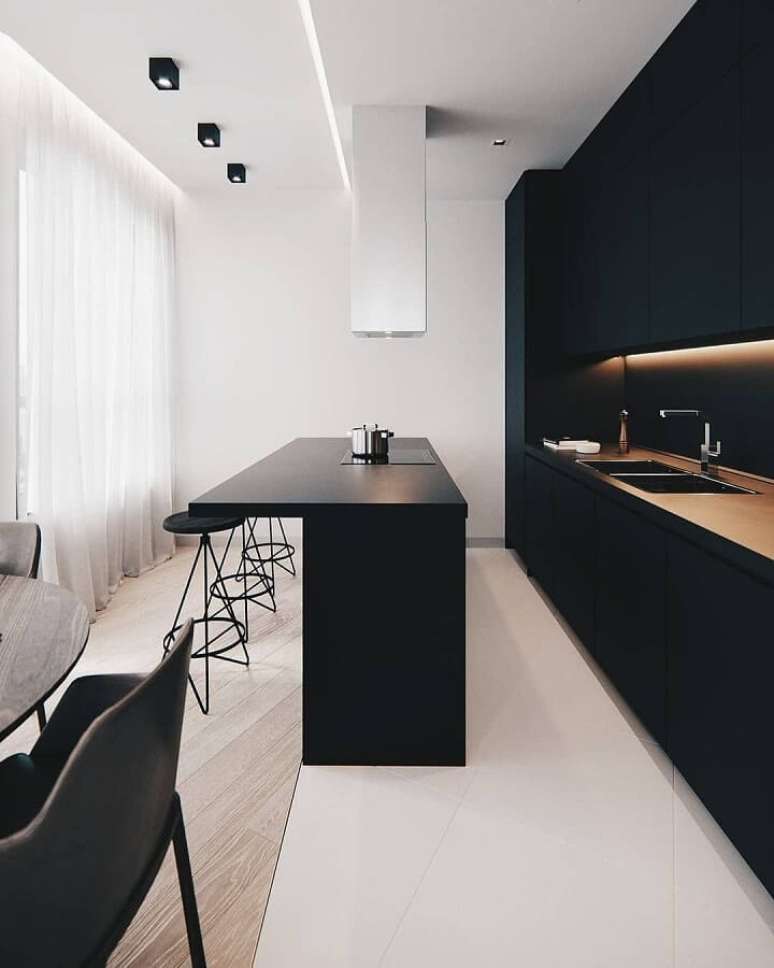 5. Decora&ccedil;&atilde;o moderna para cozinha minimalista preta &ndash; Foto: SweetHomee
