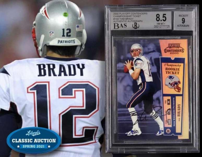 Card 'Playoff Contenders' autografado por Tom Brady da temporada de 2000 da NFL foi vendida por valor recorde (Reprodução / Twitter Lelands Auctions)