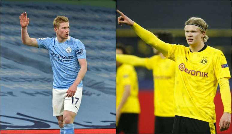 De Bruyne e Haaland são as estrelas de Manchester City e Borussia Dortmund, respectivamente (Foto: AFP; AFP)