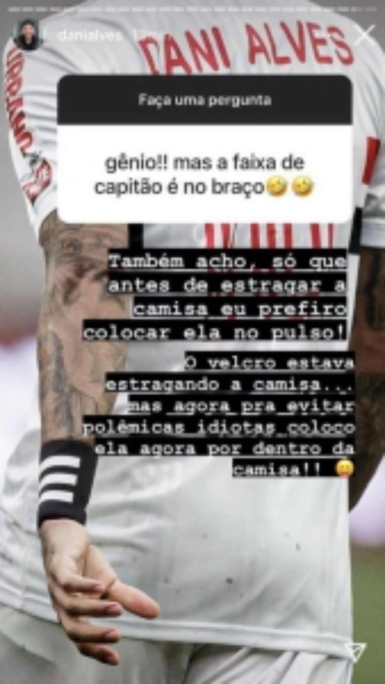 Dani respondeu sobre a faixa de capitão (Foto: Reprodução/Instagram)