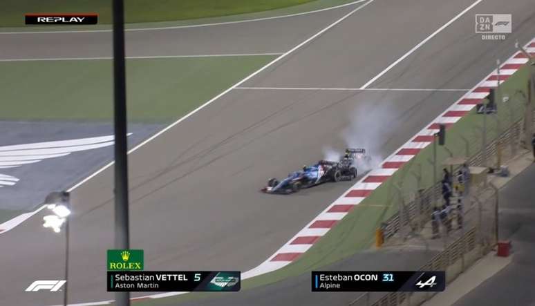 Vettel acertou a traseira da Alpine de Ocon durante GP do Bahrein 