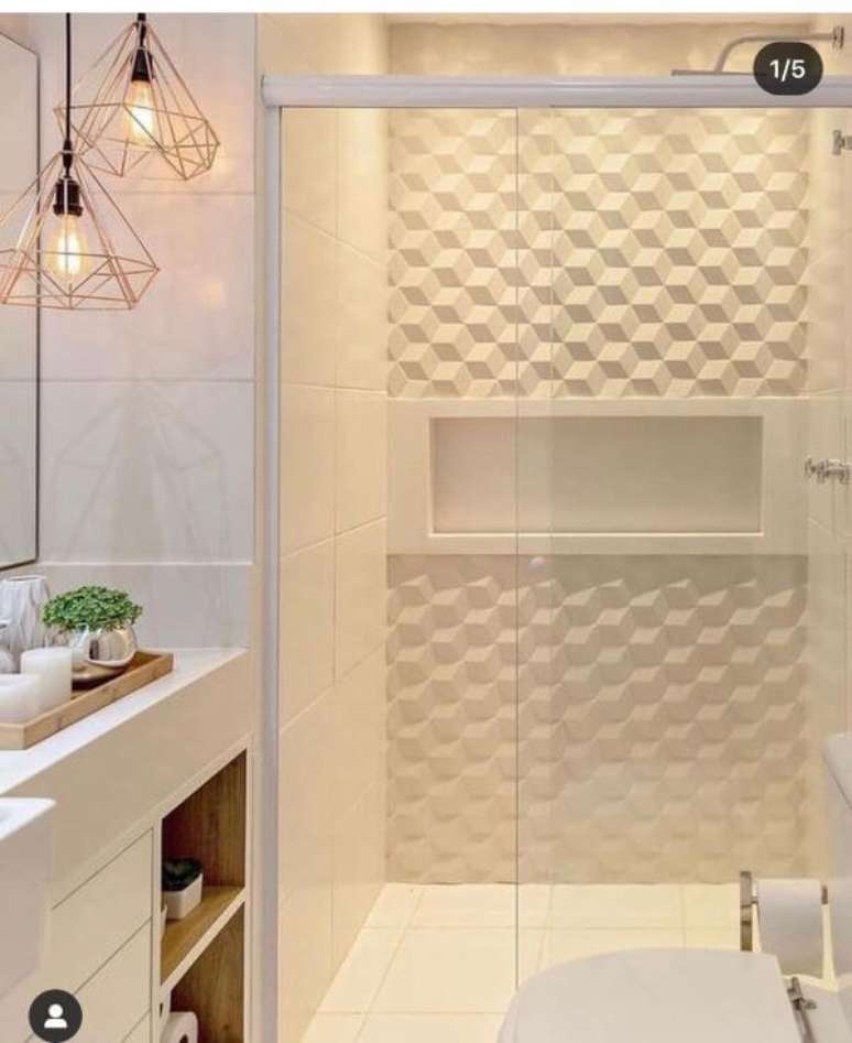 27. Azulejo 3D branco para banheiro chique &ndash; Foto Pinterest