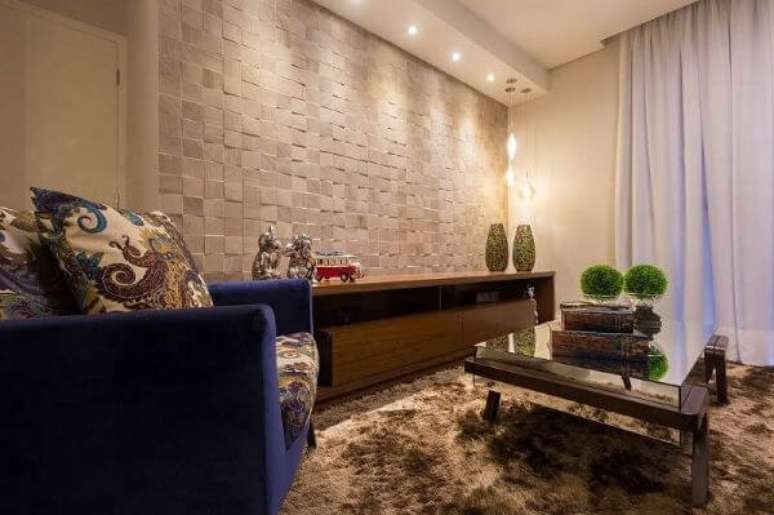 64. Sala moderna com azulejo 3D branco &ndash; Foto Pinterest