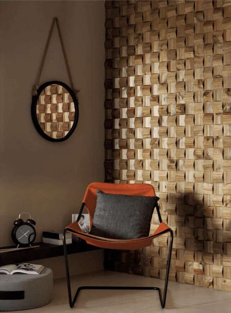 56. Azulejo 3D de madeira para sala de estar – Foto Pinterest
