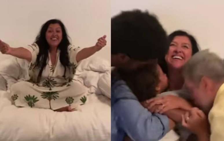 Regina Casé, em vídeo no Instagram, com a família