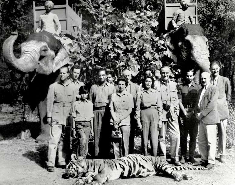 Fotos do casal real em uma caça a um tigre na Índia em 1961 geraram críticas pesadas